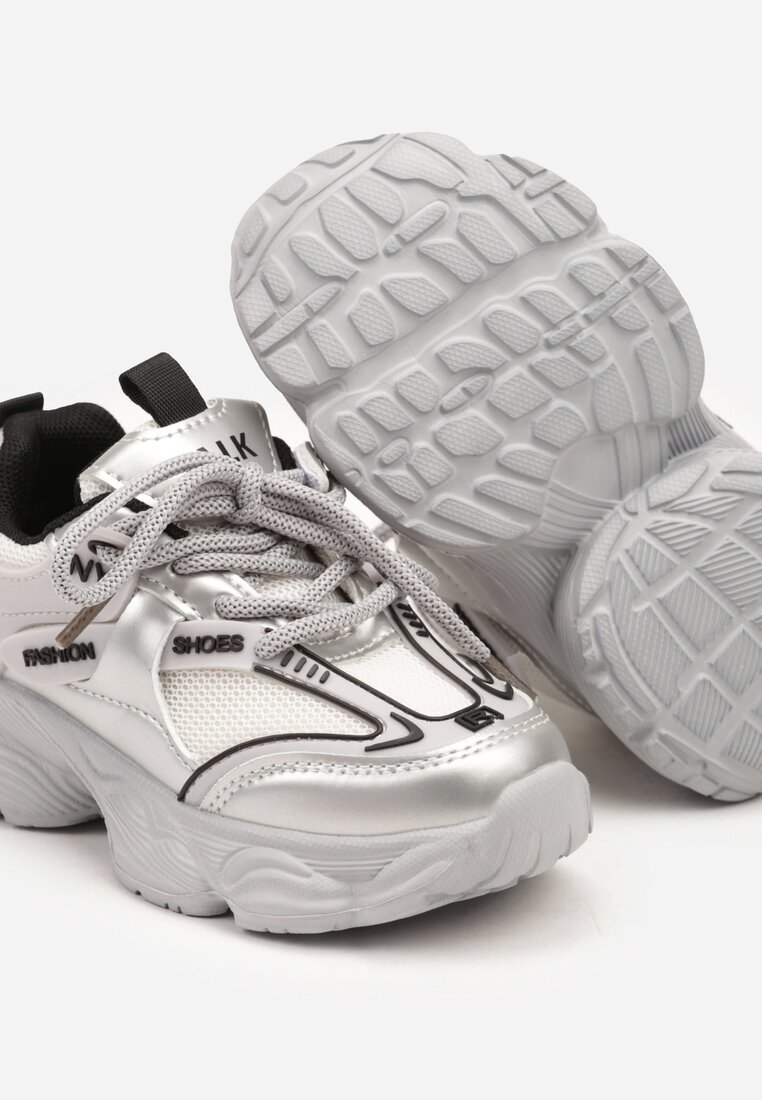 Szare Buty Sportowe Sneakersy ze Skórzaną Wkładką i Napisem Rivreti