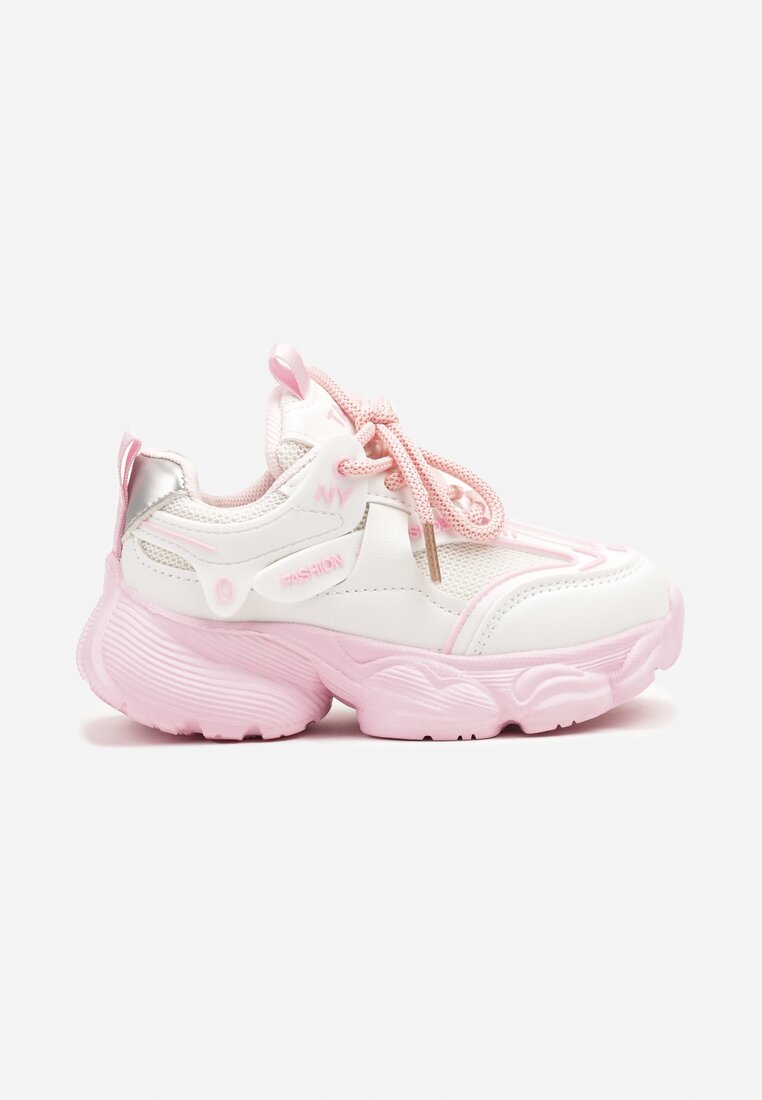 Biało-Różowe Buty Sportowe Sneakersy ze Skórzaną Wkładką i Napisem Rivreti