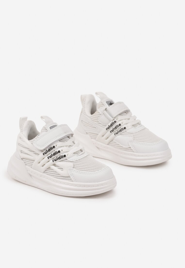 Białe Buty Sportowe Sneakersy ze Skórzaną Wkładką Ozdobione Tłoczeniem Fonorwin