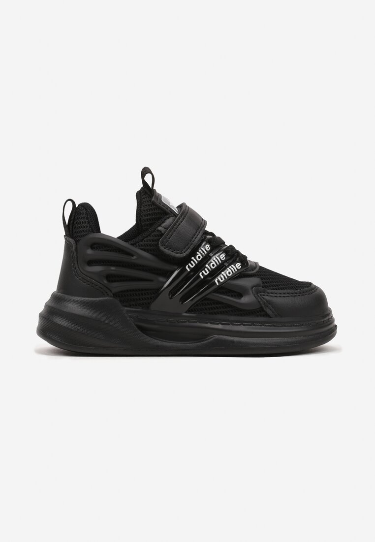 Czarne Buty Sportowe Sneakersy ze Skórzaną Wkładką Ozdobione Tłoczeniem Fonorwin