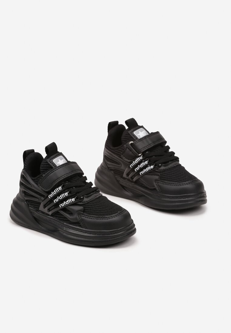Czarne Buty Sportowe Sneakersy ze Skórzaną Wkładką Ozdobione Tłoczeniem Fonorwin