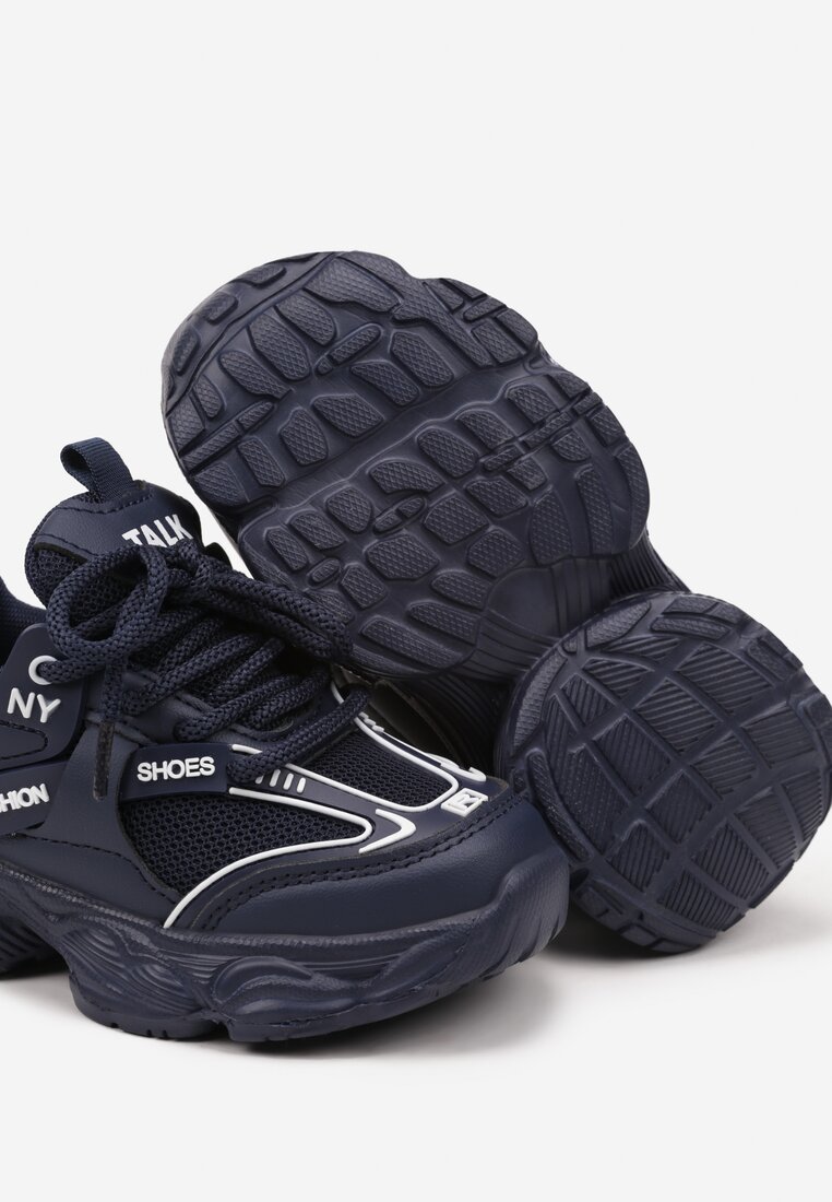 Granatowe Buty Sportowe Sneakersy ze Skórzaną Wkładką i Napisem Rivreti