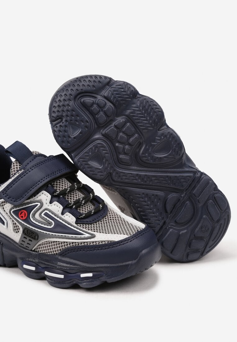Granatowe Buty Sportowe Sneakersy ze Skórzaną Wkładką i Rzepem Nonadrae