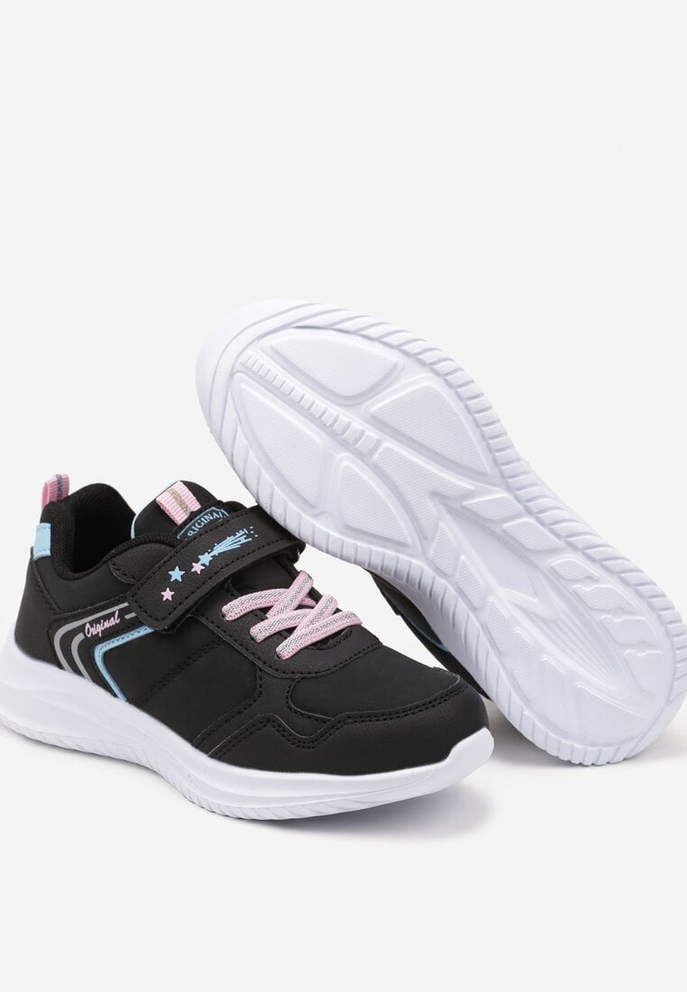 Czarne Buty Sportowe Sneakersy z Napisem i Geometrycznym Wzorem Iloniel