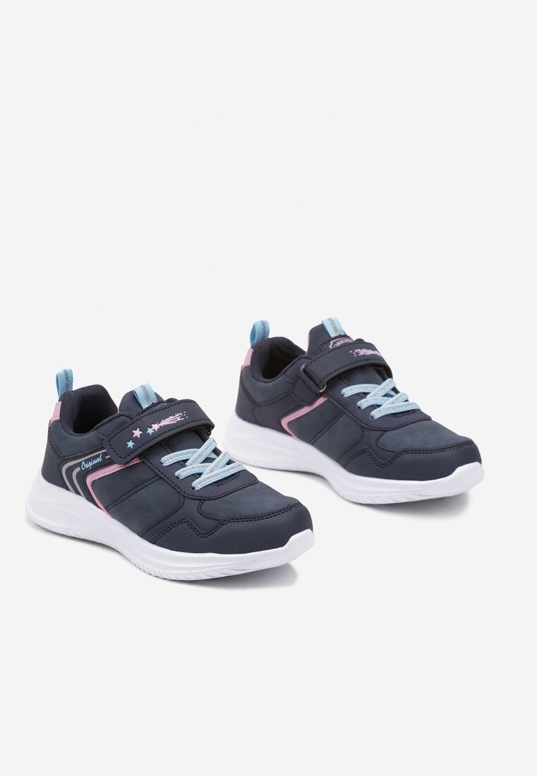 Granatowe Buty Sportowe Sneakersy z Napisem i Geometrycznym Wzorem Iloniel