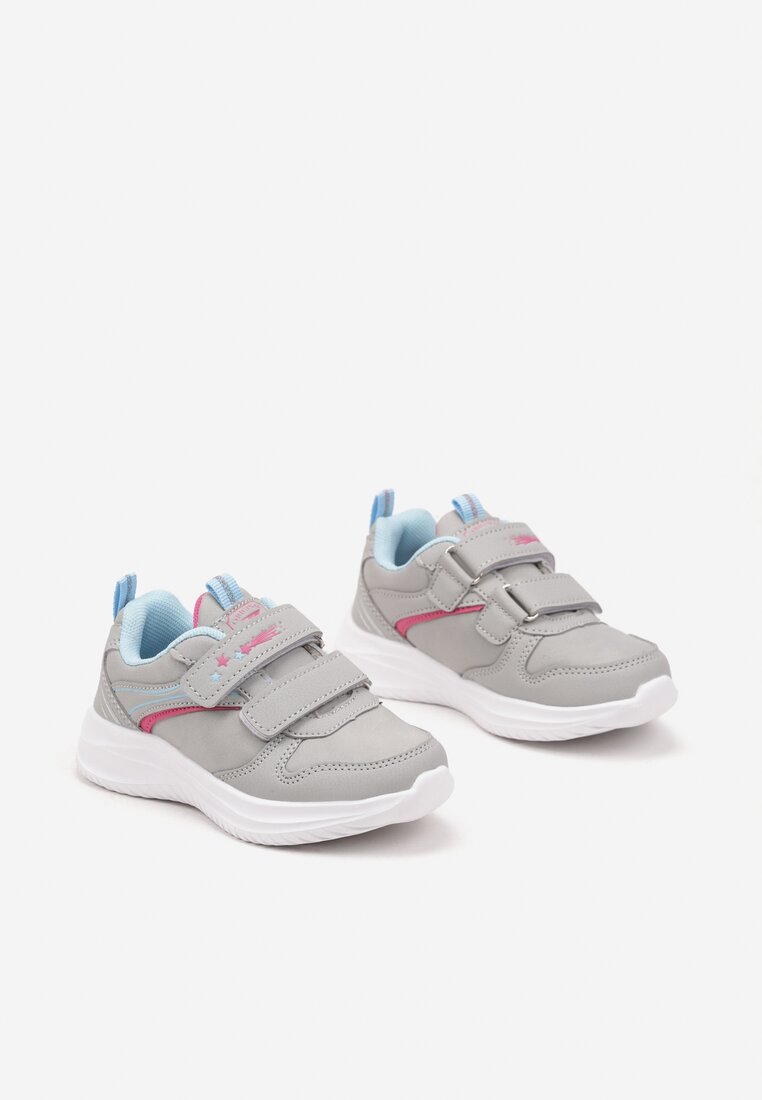 Jasnoszare Buty Sportowe Sneakersy z Paskami i Gwiazdkami Aralena