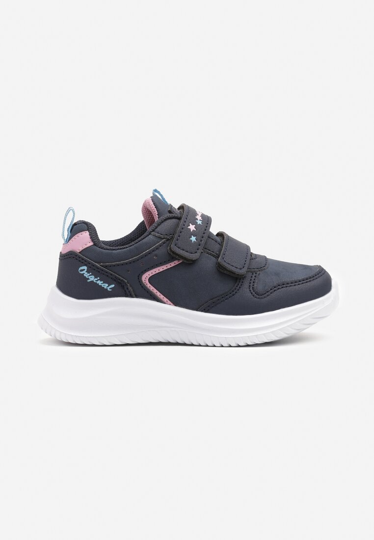 Granatowe Buty Sportowe Sneakersy z Perforacją i Gwiazdkami Arandorin