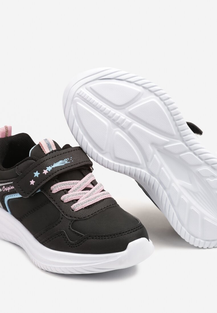 Czarne Buty Sportowe Sneakersy Ozdobione Paskami i Napisem Araleina