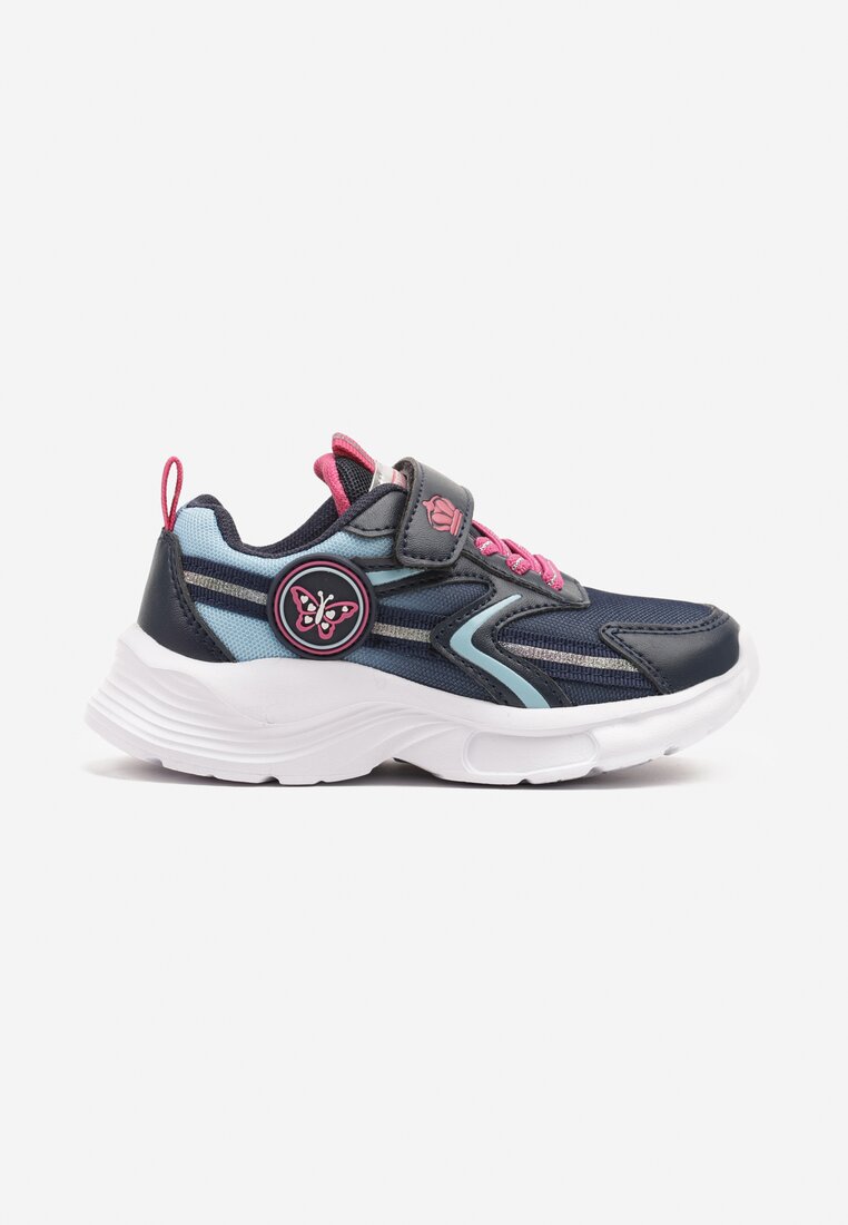 Granatowo-Niebieskie Buty Sportowe Sneakersy Ozdobiona Motylkami i Brokatem Aranilith
