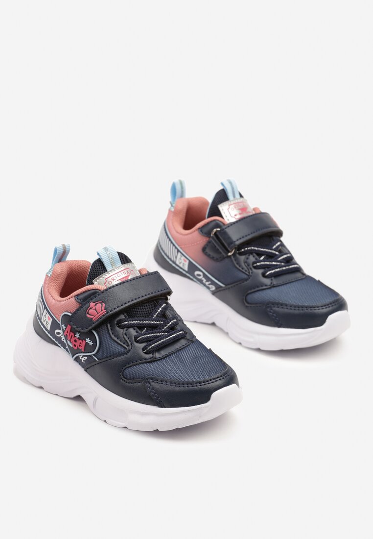 Granatowo-Różowe Buty Sportowe Sneakersy z Ozdobnym Sercem i Napisem Cilaila
