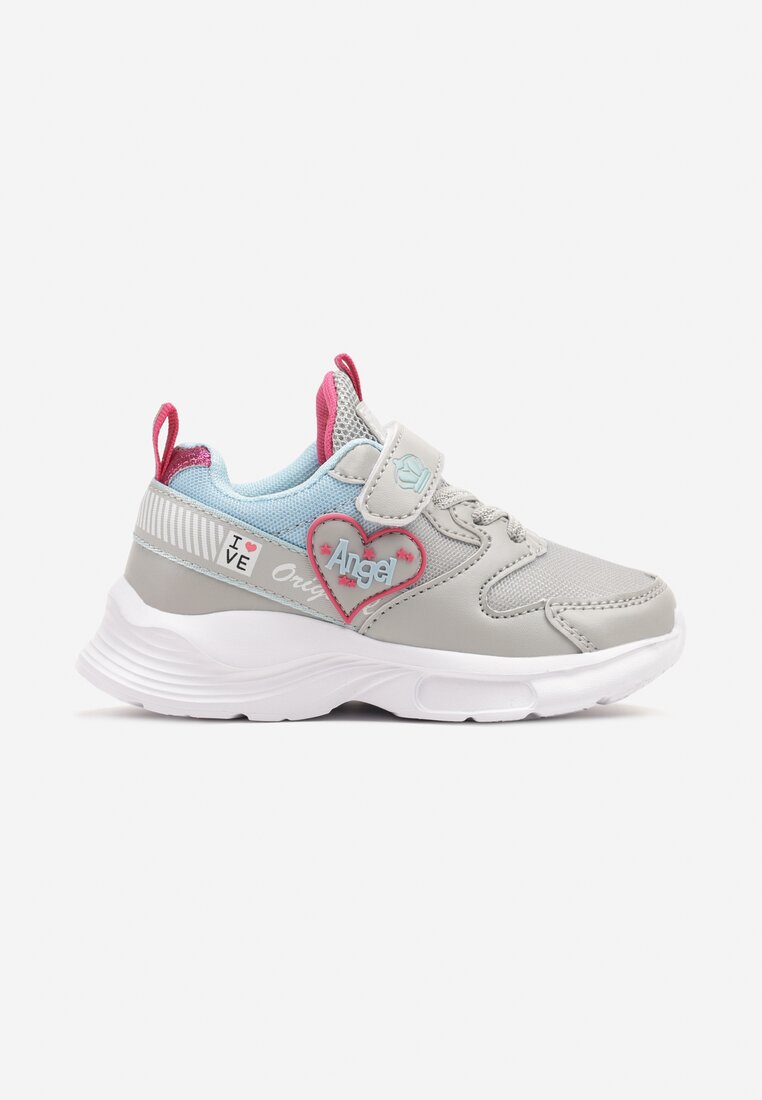 Szaro-Niebieskie Buty Sportowe Sneakersy z Ozdobnym Sercem i Napisem Cilaila