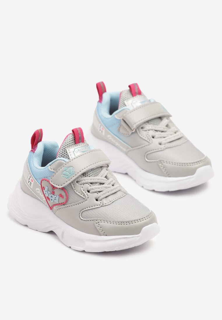 Szaro-Niebieskie Buty Sportowe Sneakersy z Ozdobnym Sercem i Napisem Cilaila