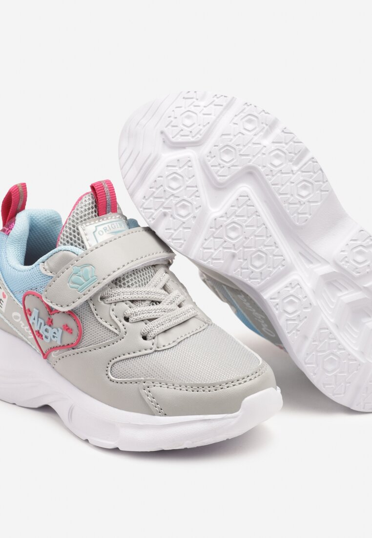 Szaro-Niebieskie Buty Sportowe Sneakersy z Ozdobnym Sercem i Napisem Cilaila