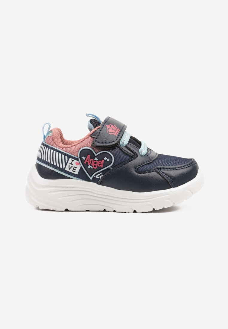 Granatowo-Różowe Buty Sportowe Sneakersy z Sercem i Napisem Aralineis