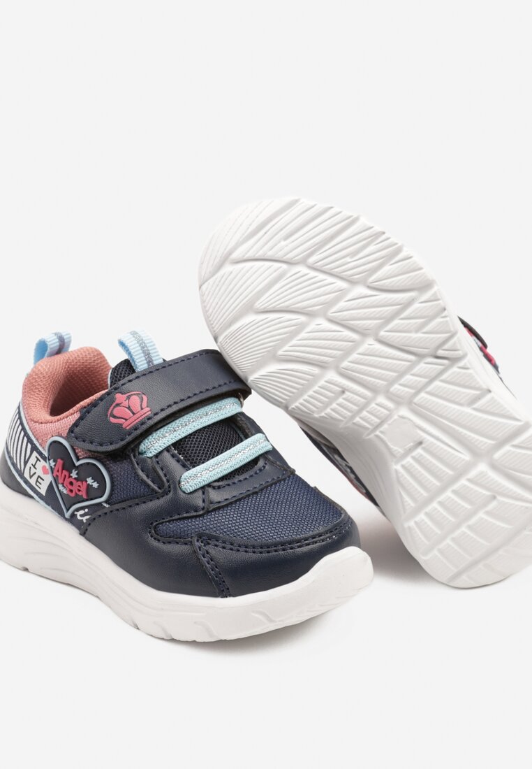 Granatowo-Różowe Buty Sportowe Sneakersy z Sercem i Napisem Aralineis
