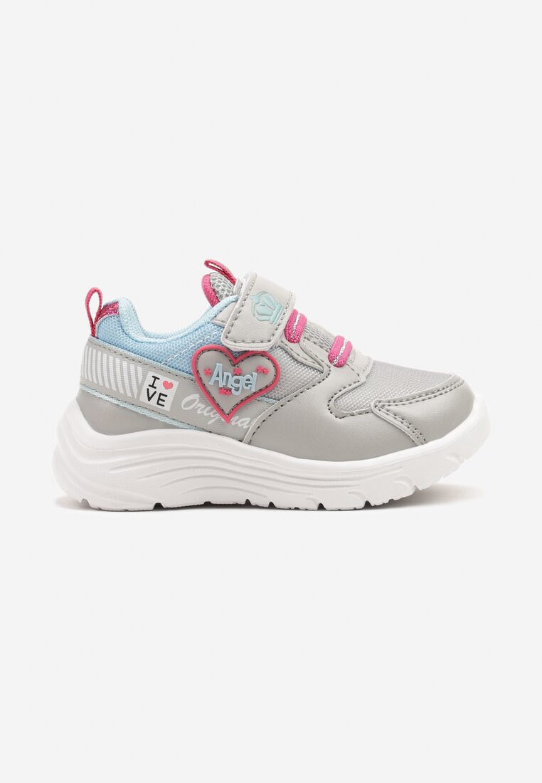 Szaro-Niebieskie Buty Sportowe Sneakersy z Sercem i Napisem Aralineis