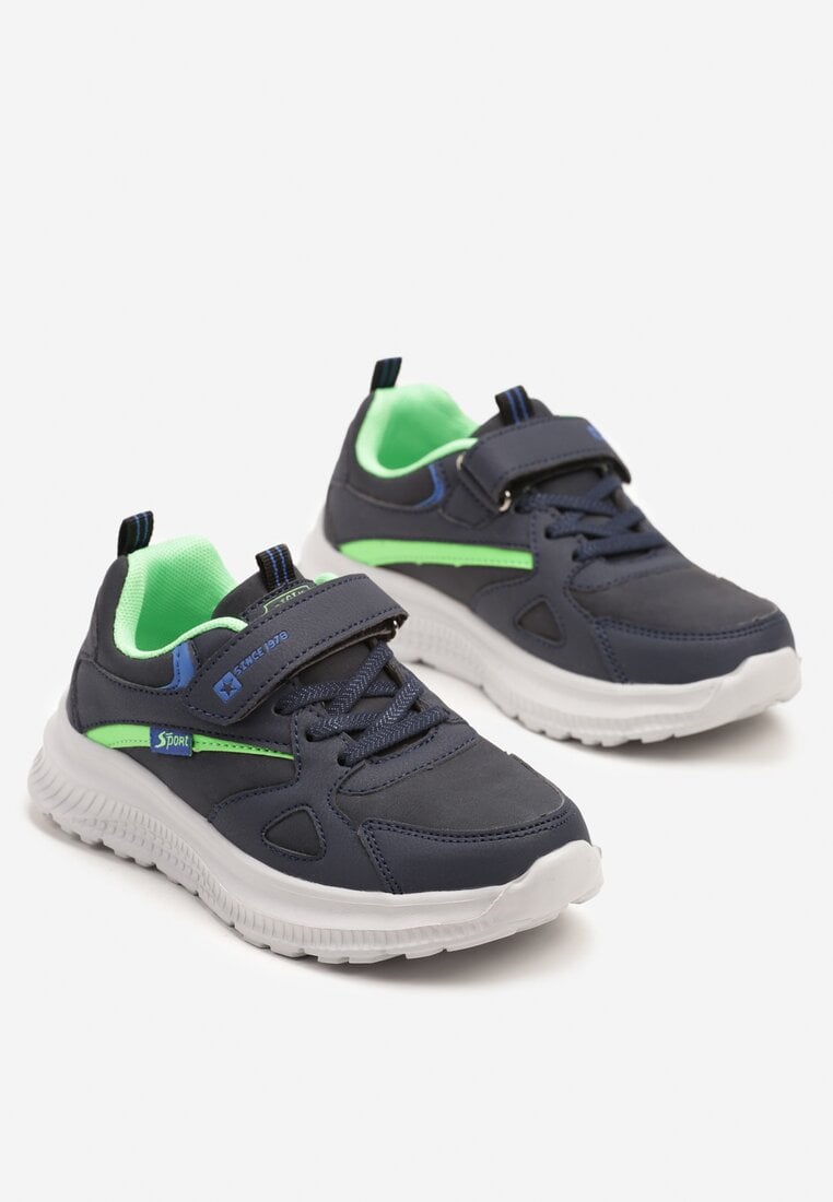 Granatowo-Zielone Buty Sportowe Sneakersy Ozdobione Napisem Ilovella