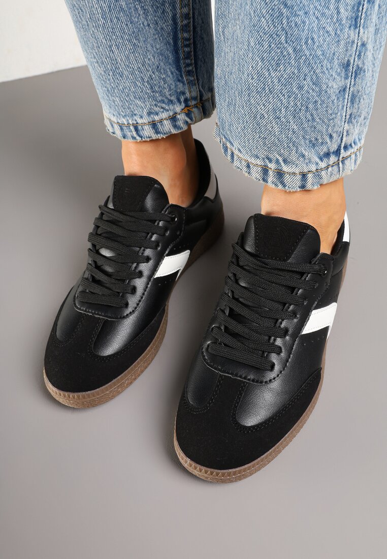 Czarne Sneakersy w Stylu Tenisówek z Perforacją Aranaria