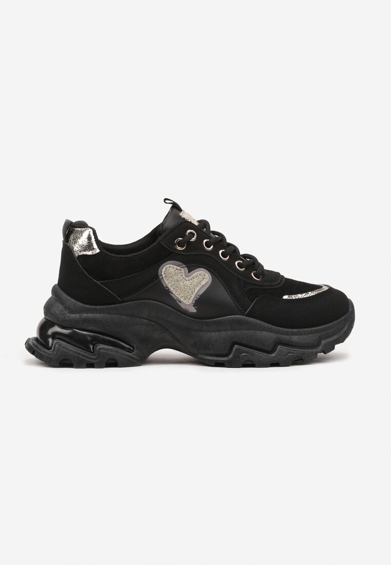 Czarne Sneakersy Streetwearowe z Brokatem na Grubej Podeszwie Miledia