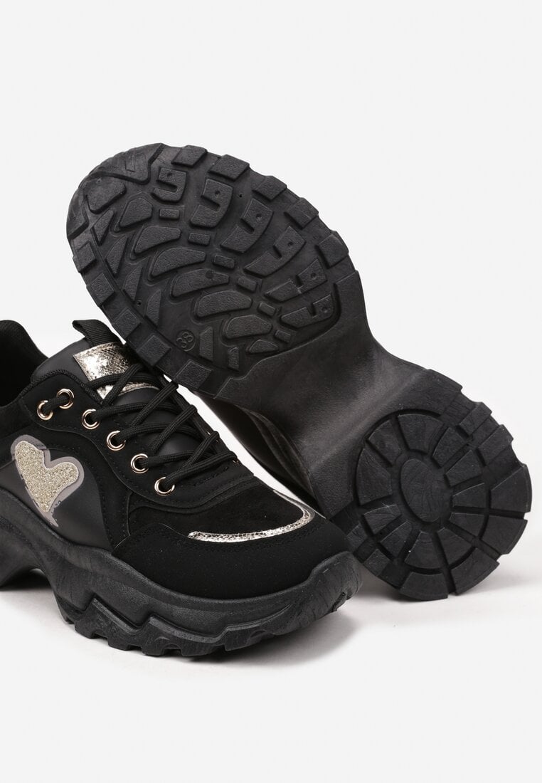 Czarne Sneakersy Streetwearowe z Brokatem na Grubej Podeszwie Miledia