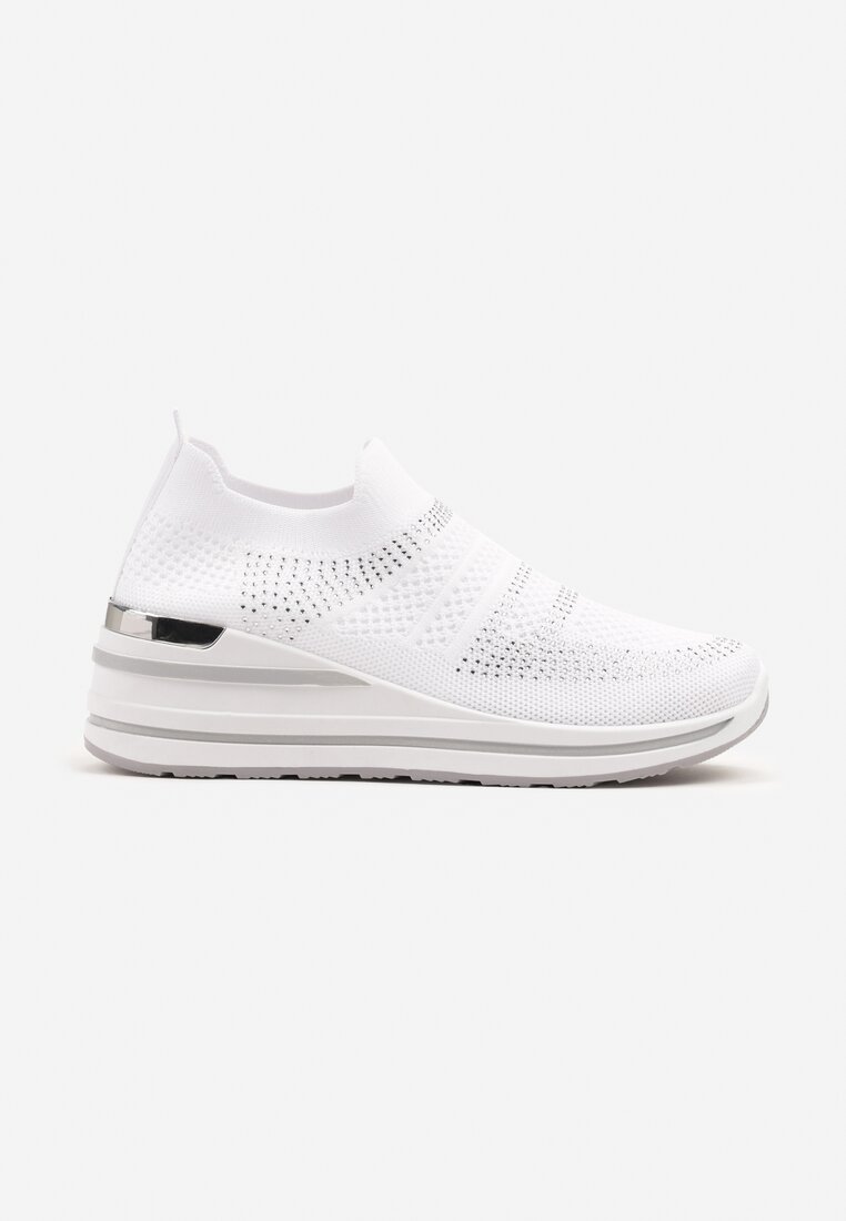 Białe Wsuwane Sneakersy Siateczkowe na Koturnie Rivreia