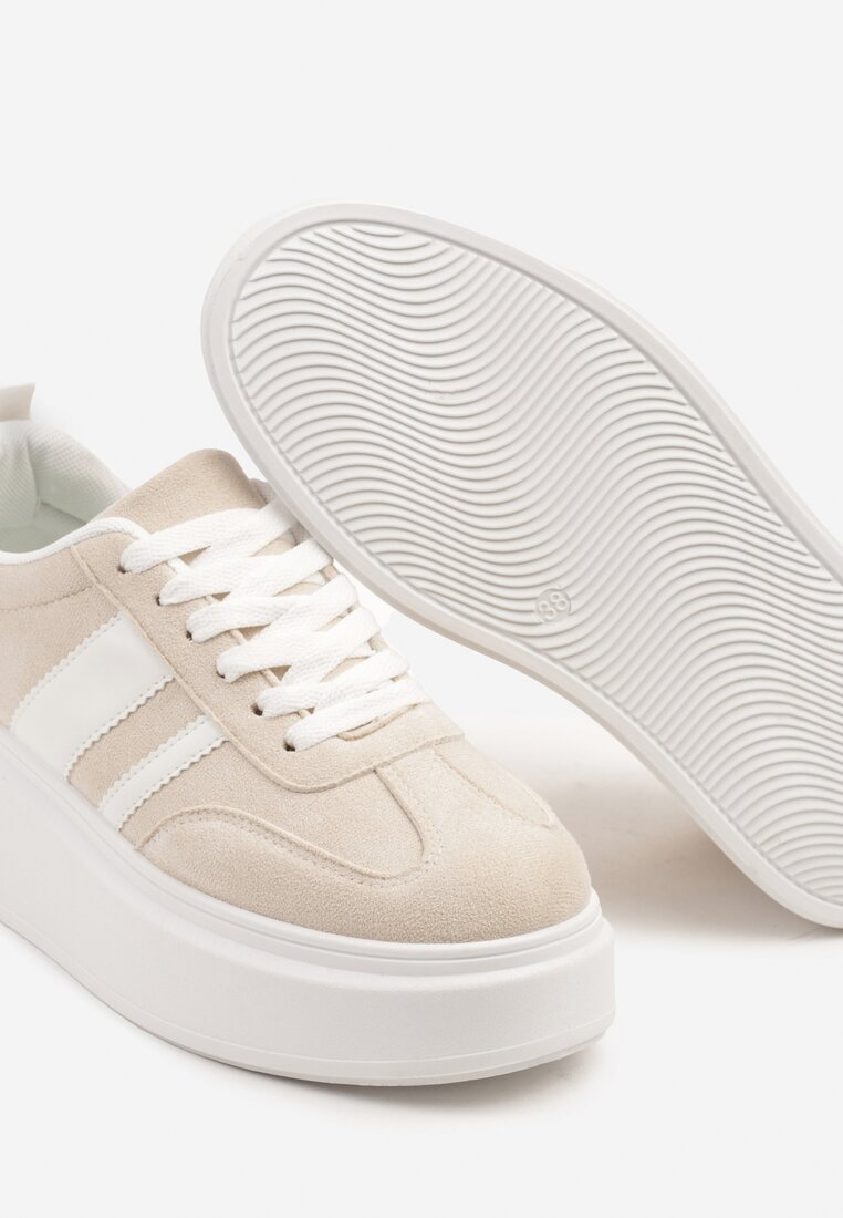 Beżowe Sneakersy Kultowe Tenisówki na Platformie z Koturnem Elisara