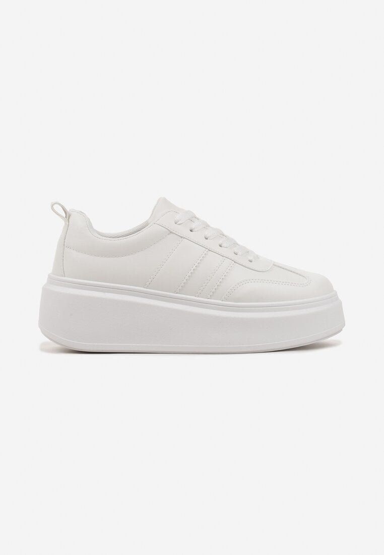 Białe Sneakersy Kultowe Tenisówki na Platformie z Koturnem Elisara