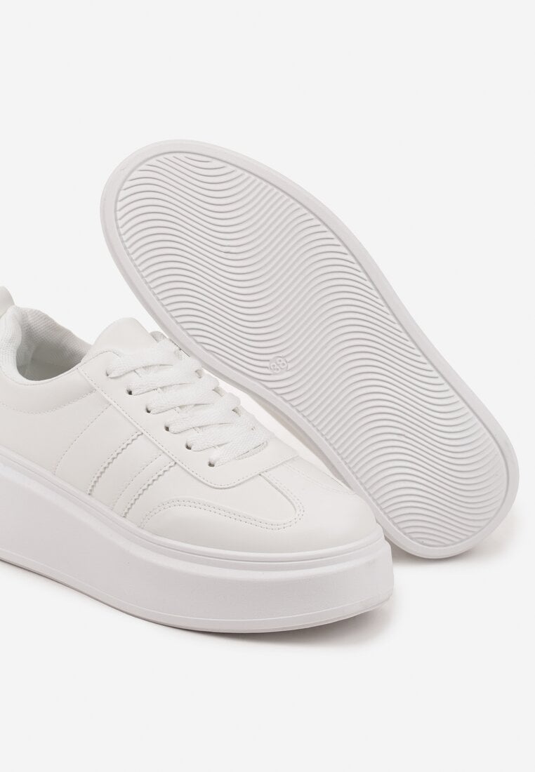 Białe Sneakersy Kultowe Tenisówki na Platformie z Koturnem Elisara