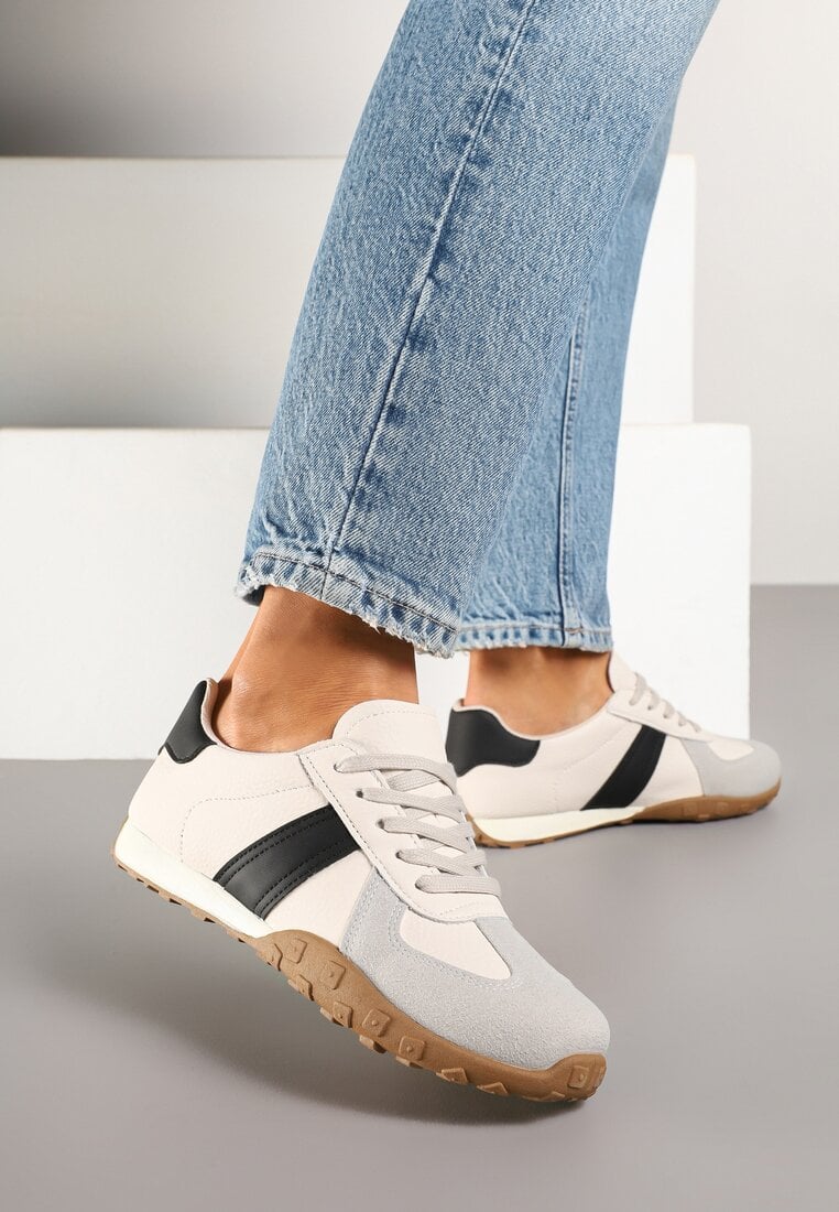 Beżowo-Czarne Sneakersy z Geometrycznym Wzorem Ilaniela