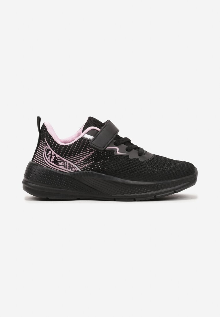 Czarno-Różowe Buty Sportowe Sneakersy z Geometrycznym Wzorem Hirvesin