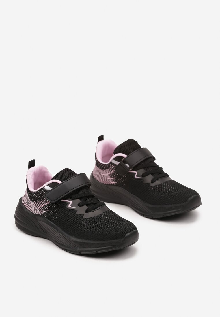 Czarno-Różowe Buty Sportowe Sneakersy z Geometrycznym Wzorem Hirvesin
