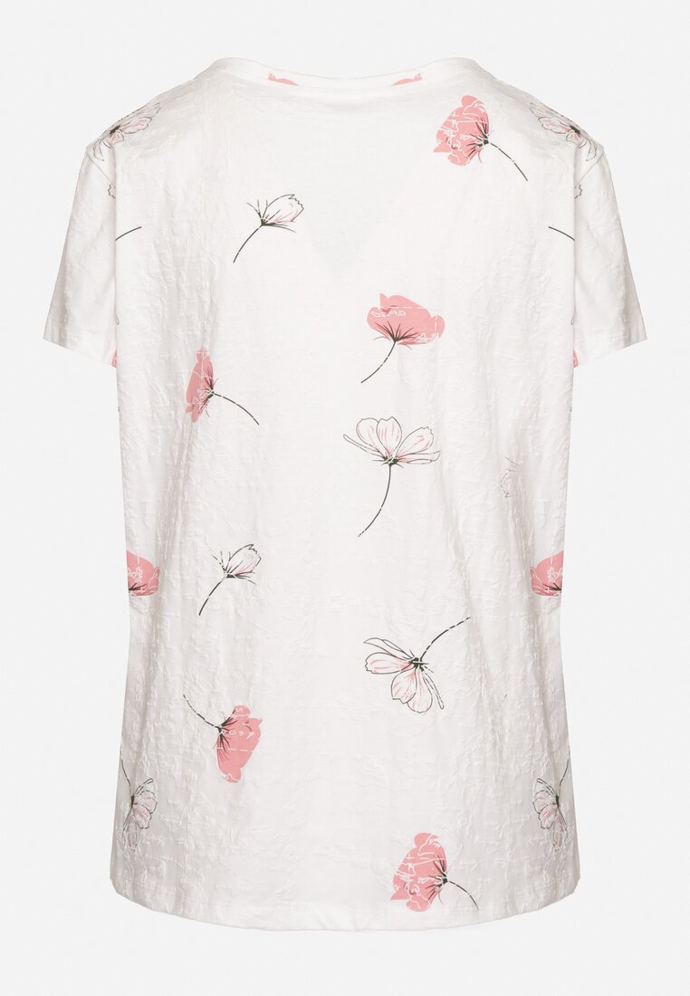 Biały T-shirt z Bawełny w Kwiatowy Wzór Acevianna