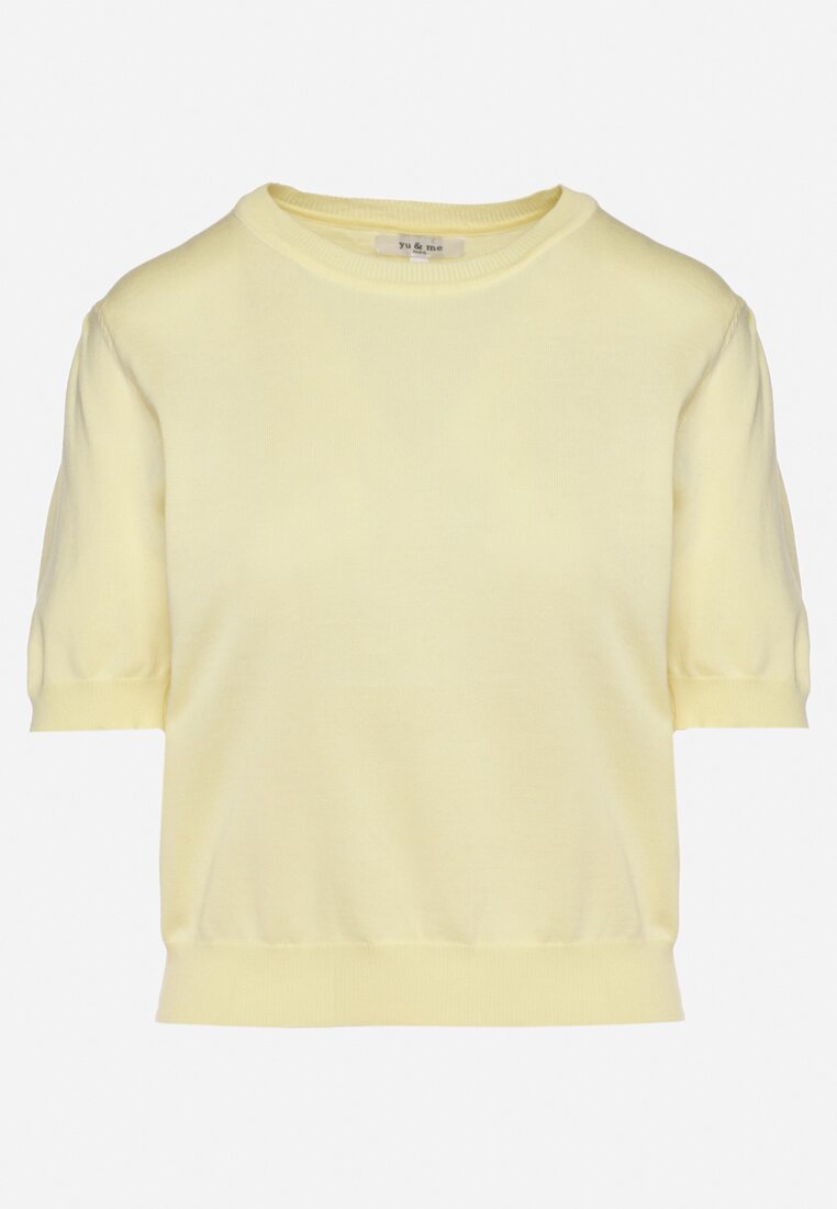 Żółta Bluzka Sweterkowa z Lekko Bufiastymi Rękawami z Wiskozą Adeva