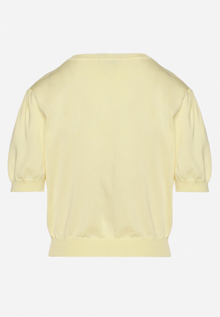 Żółta Bluzka Sweterkowa z Lekko Bufiastymi Rękawami z Wiskozą Adeva