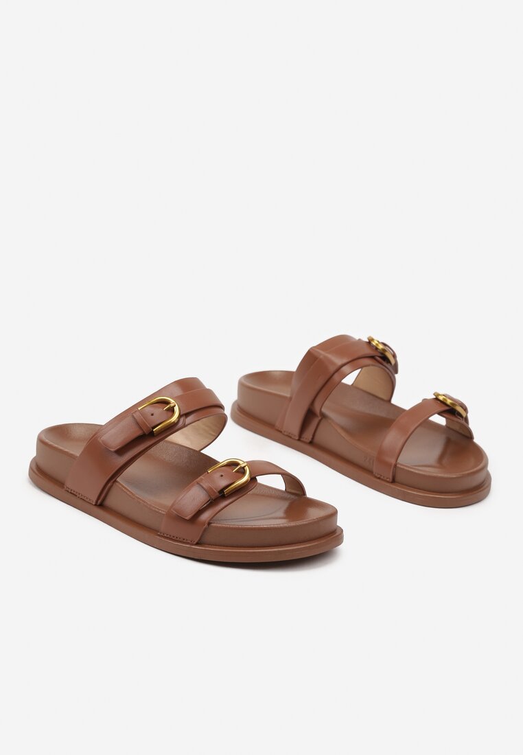 Brązowe Klapki Ozdobione Klamrami Tatosiella