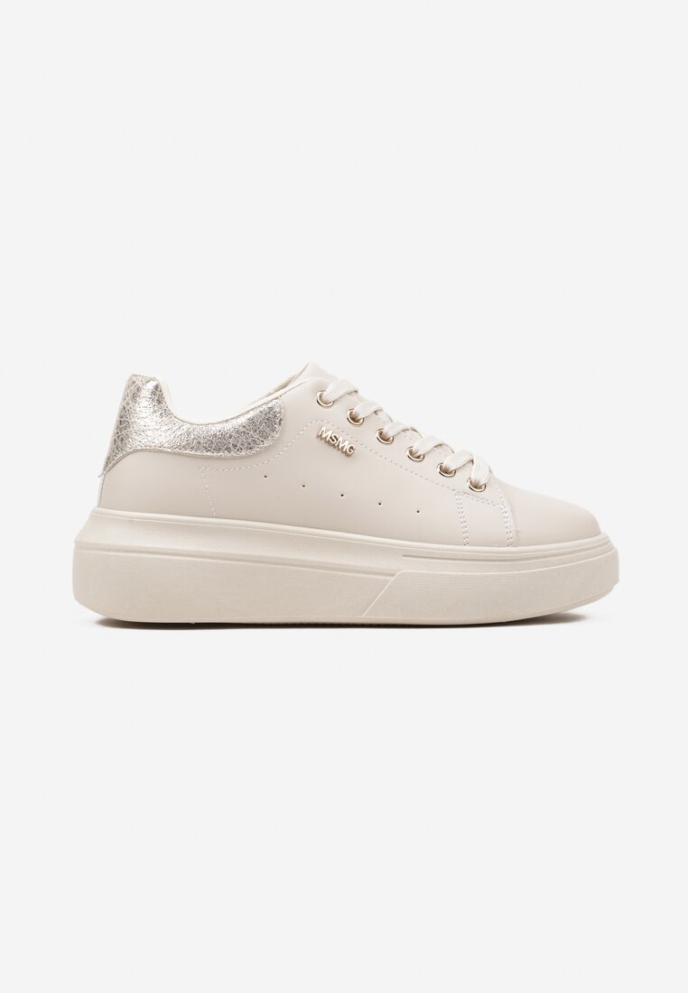 Beżowo-Złote Sneakersy na Grubej Podeszwie z Metalicznymi Zdobieniami Zarilna
