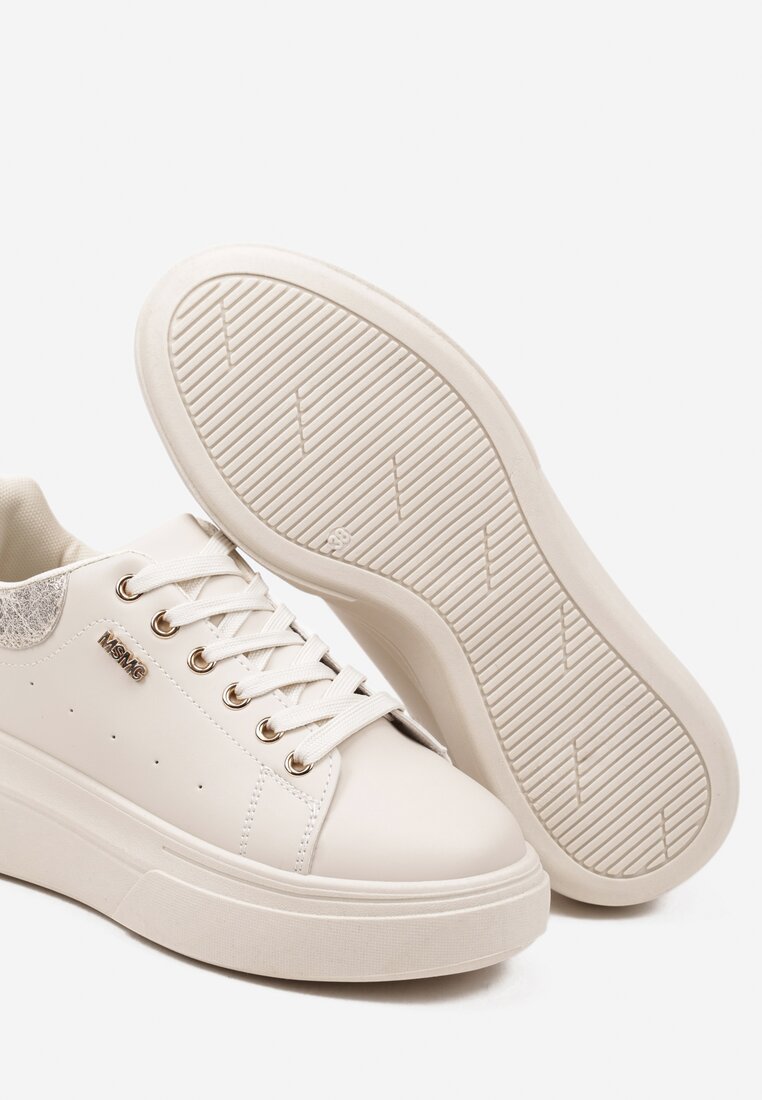 Beżowo-Złote Sneakersy na Grubej Podeszwie z Metalicznymi Zdobieniami Zarilna