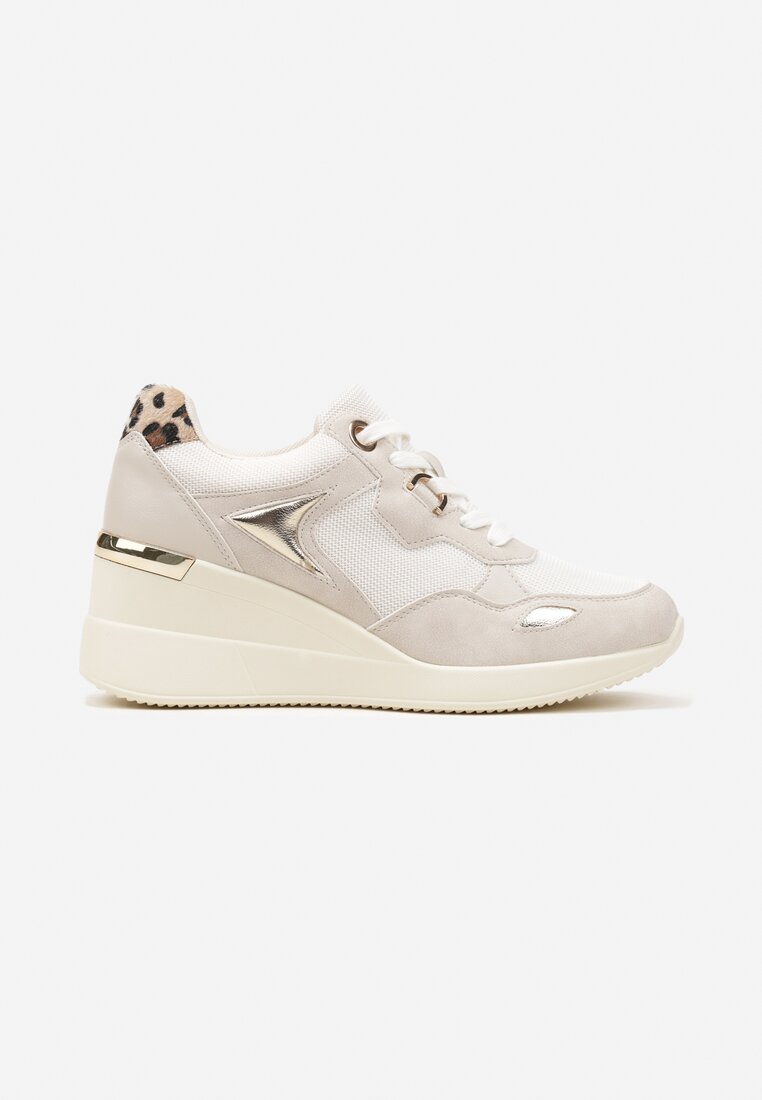 Beżowe Sneakersy na Koturnie z Ozdobnymi Wstawkami Cedera