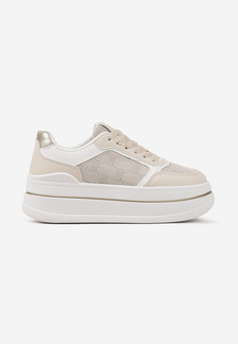 Beżowe Sneakersy w Streetwearowym Stylu na Grubej Podeszwie Ninolia