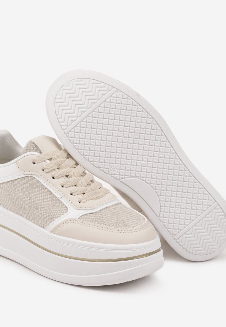Beżowe Sneakersy w Streetwearowym Stylu na Grubej Podeszwie Ninolia