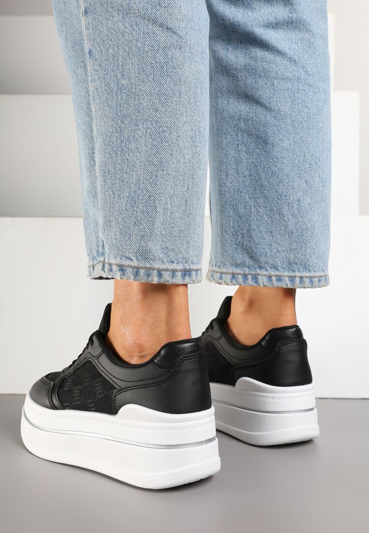Czarne Sneakersy w Streetwearowym Stylu na Grubej Podeszwie Ninolia