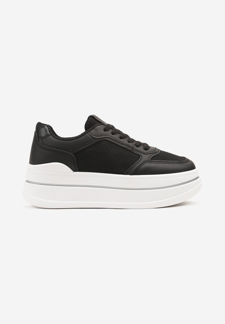 Czarne Sneakersy w Streetwearowym Stylu na Grubej Podeszwie Ninolia