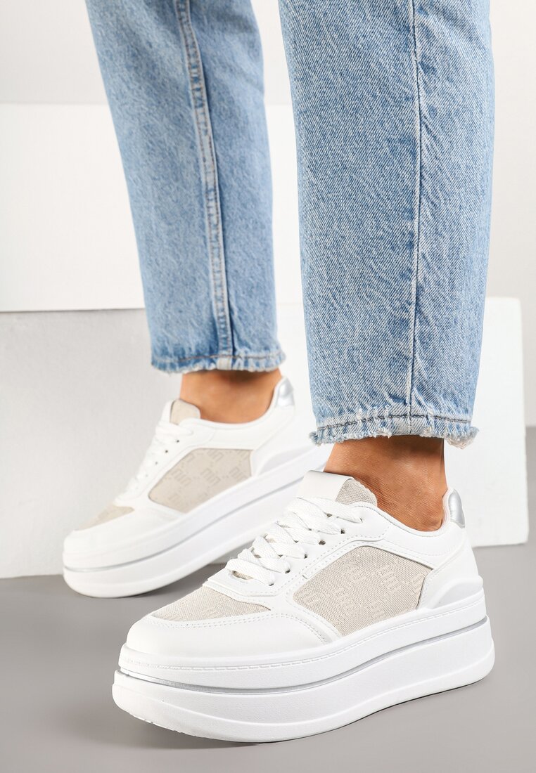 Białe Sneakersy w Streetwearowym Stylu na Grubej Podeszwie Ninolia