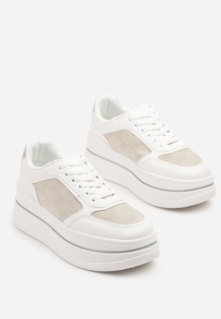 Białe Sneakersy w Streetwearowym Stylu na Grubej Podeszwie Ninolia