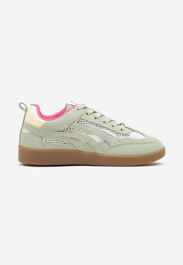 Jasnozielone Sneakersy z Siateczką i Ozdobnymi Przeszyciami Falisna