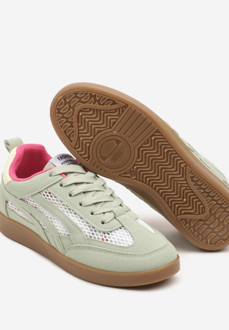 Jasnozielone Sneakersy z Siateczką i Ozdobnymi Przeszyciami Falisna