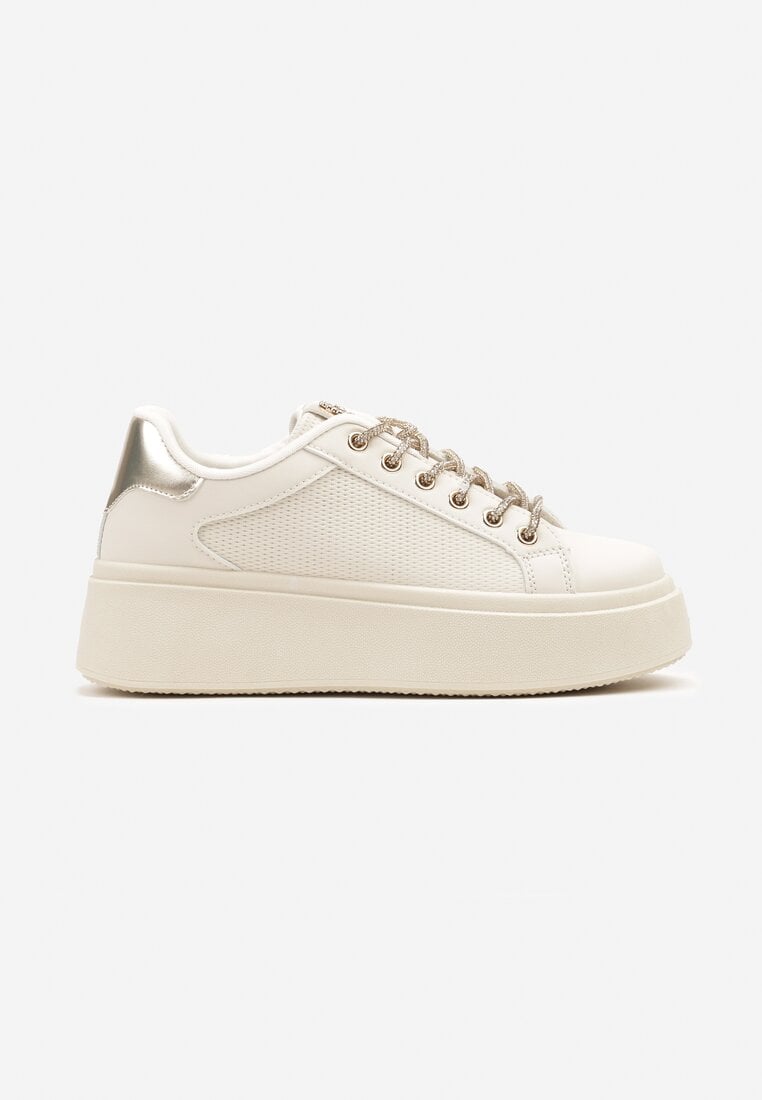 Beżowe Sneakersy na Grubej Podeszwie Zdobione Siateczką i Cyrkoniami Vanilra
