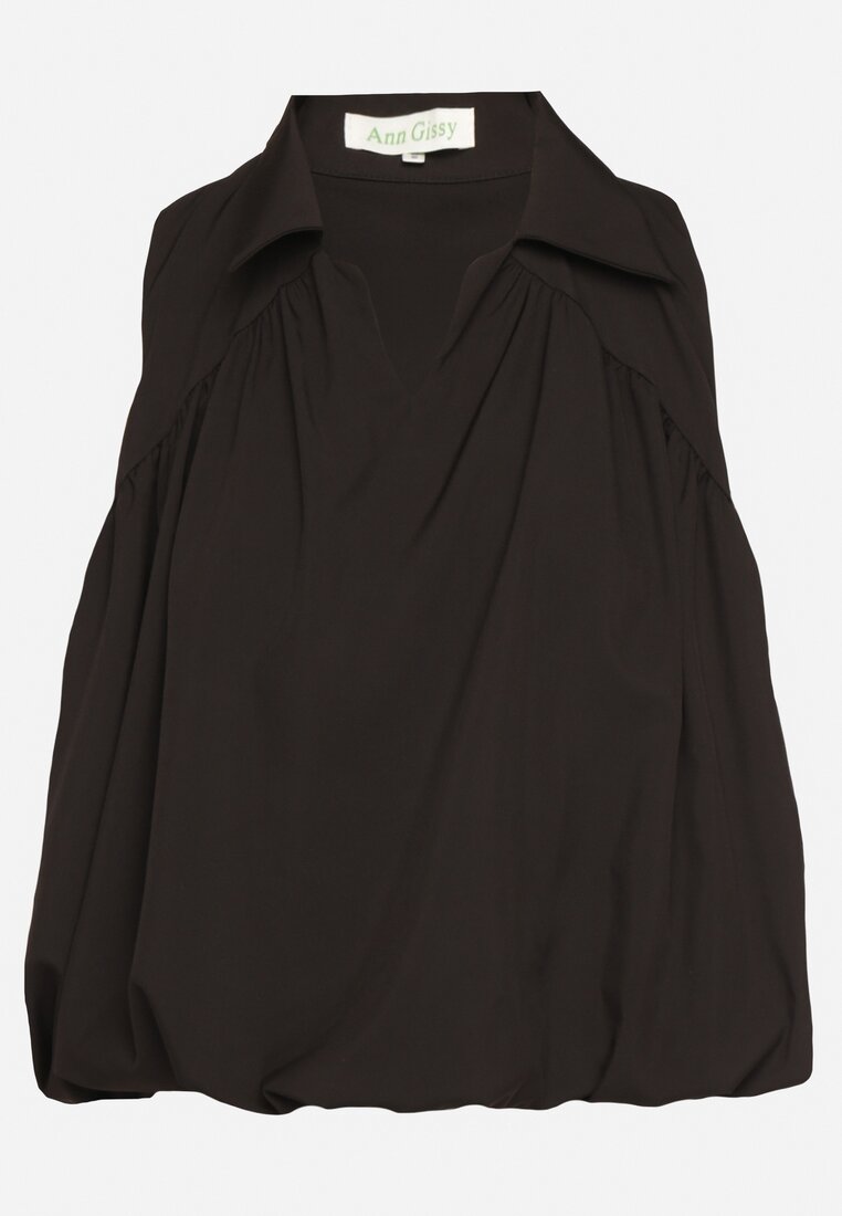 Czarna Bluza Rozkloszowana Oversize z Kołnierzykiem Eridwen