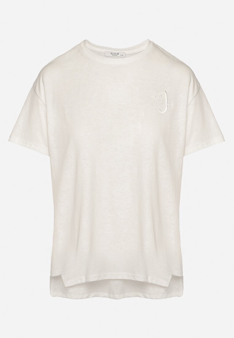 Biały T-shirt z Asymetrycznym Tyłem i Ozdobnym Haftem Ninissara