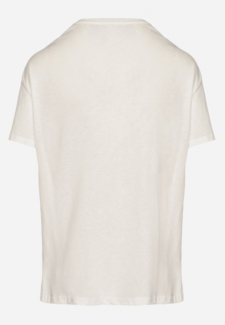 Biały T-shirt z Asymetrycznym Tyłem i Ozdobnym Haftem Ninissara